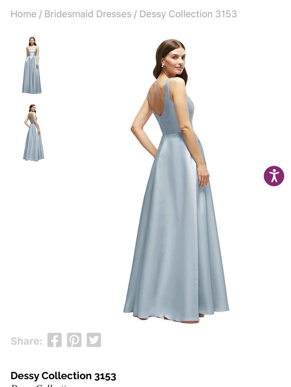 Dessy Collection Light Blue Maxi Bridesmaid Dress with V-Back